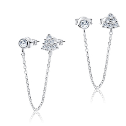 Perfect CZ with Chain Silver Stud Earring STS-4099